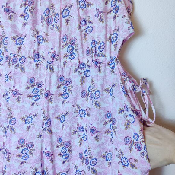 Caron Callahan Goa Pink Coral Floral Sleeveless Cotton Jumpsuit Large Cottage - Picture 8 of 16